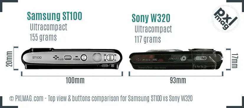 Samsung ST100 vs Sony W320 top view buttons comparison