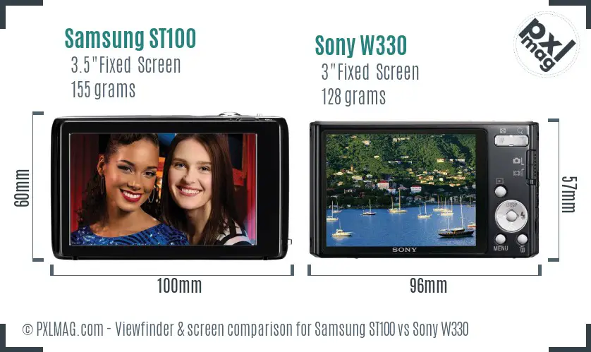 Samsung ST100 vs Sony W330 Screen and Viewfinder comparison