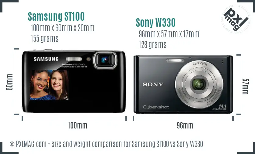 Samsung ST100 vs Sony W330 size comparison