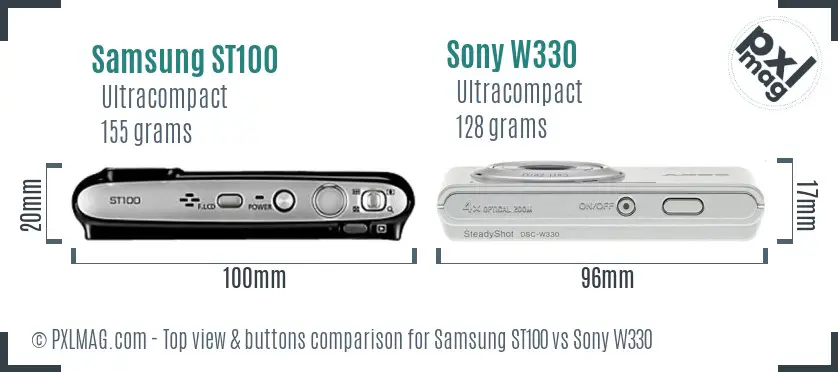 Samsung ST100 vs Sony W330 top view buttons comparison