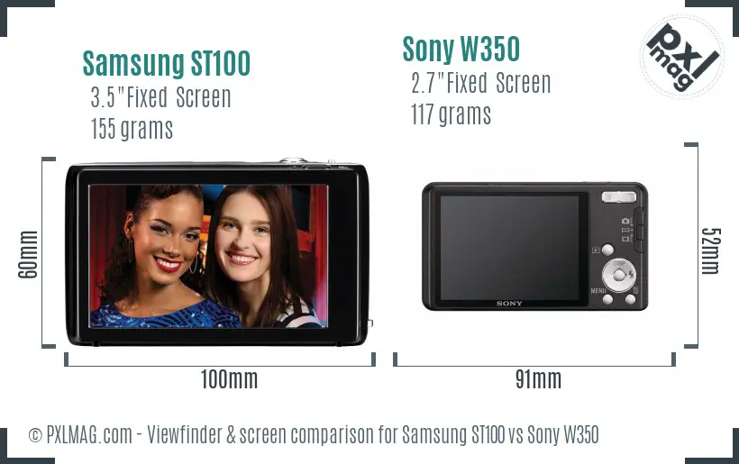 Samsung ST100 vs Sony W350 Screen and Viewfinder comparison