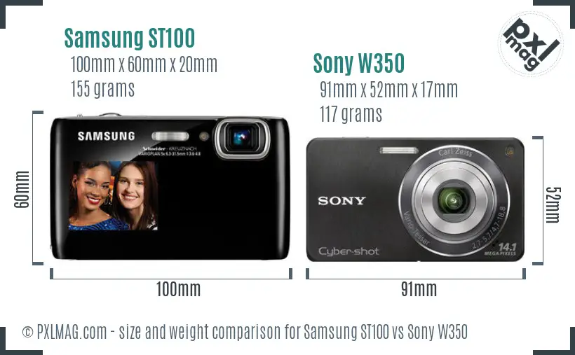 Samsung ST100 vs Sony W350 size comparison