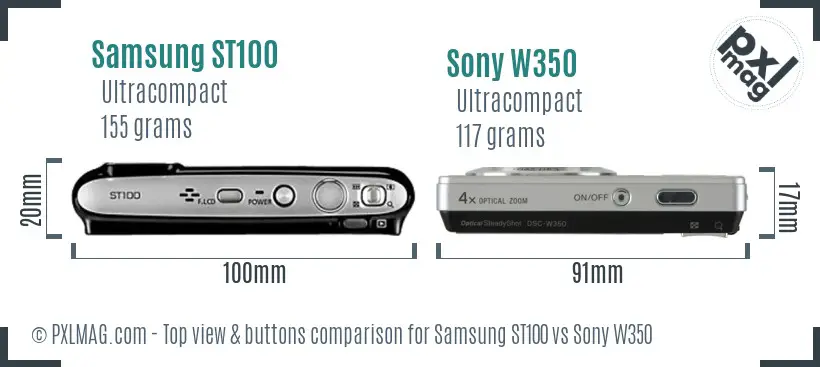 Samsung ST100 vs Sony W350 top view buttons comparison