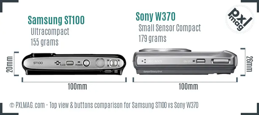 Samsung ST100 vs Sony W370 top view buttons comparison