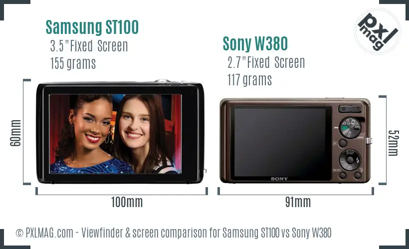 Samsung ST100 vs Sony W380 Screen and Viewfinder comparison