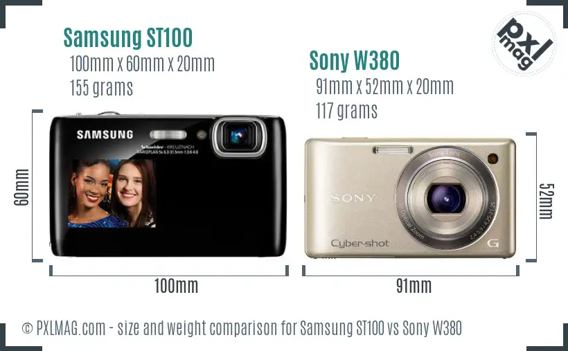 Samsung ST100 vs Sony W380 size comparison