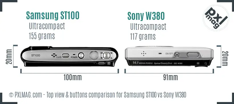 Samsung ST100 vs Sony W380 top view buttons comparison
