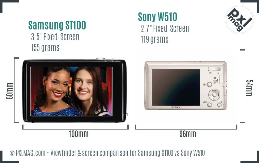Samsung ST100 vs Sony W510 Screen and Viewfinder comparison