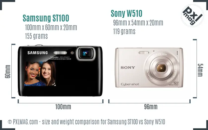 Samsung ST100 vs Sony W510 size comparison