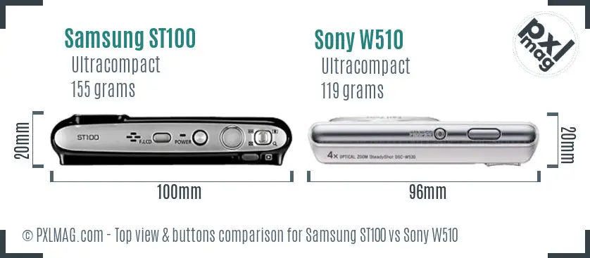 Samsung ST100 vs Sony W510 top view buttons comparison