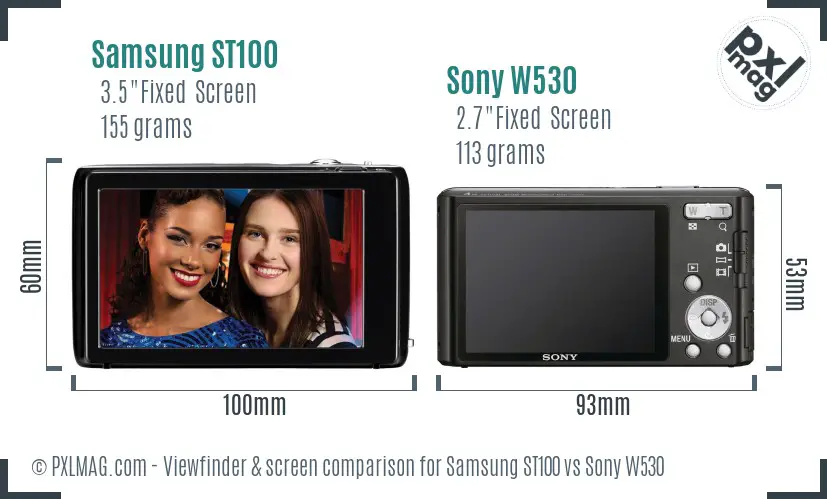 Samsung ST100 vs Sony W530 Screen and Viewfinder comparison