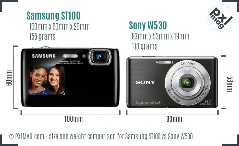 Samsung ST100 vs Sony W530 size comparison