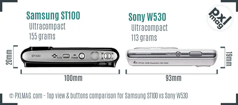 Samsung ST100 vs Sony W530 top view buttons comparison