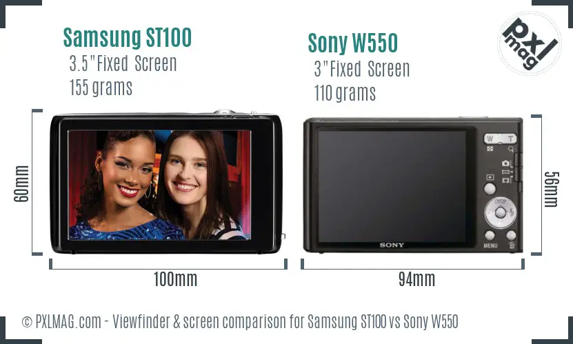 Samsung ST100 vs Sony W550 Screen and Viewfinder comparison