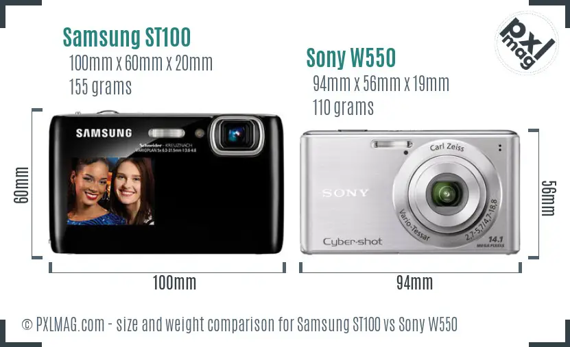 Samsung ST100 vs Sony W550 size comparison