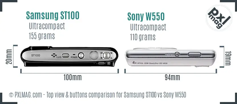 Samsung ST100 vs Sony W550 top view buttons comparison