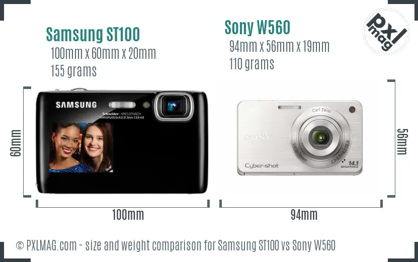 Samsung ST100 vs Sony W560 size comparison