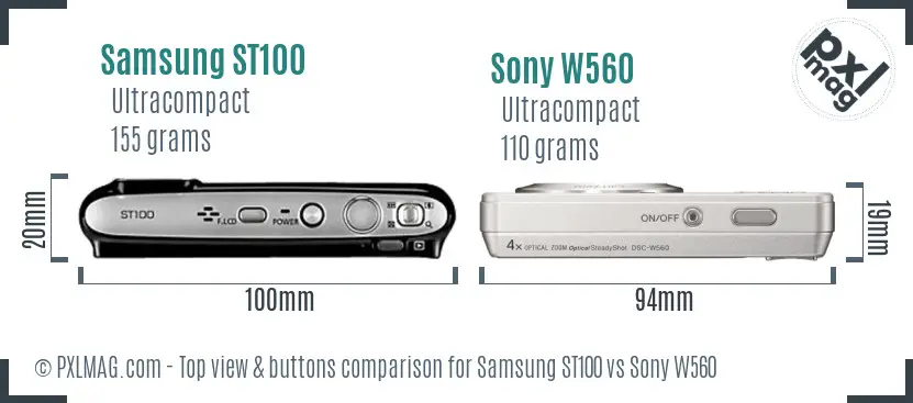 Samsung ST100 vs Sony W560 top view buttons comparison