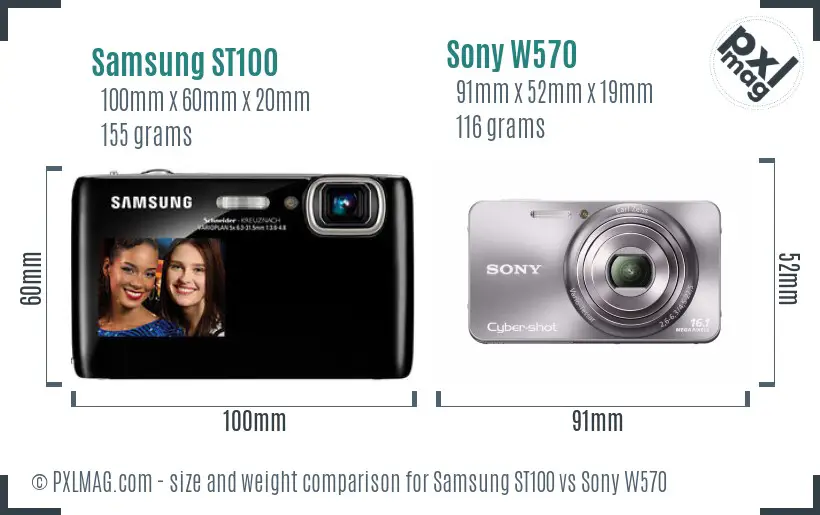 Samsung ST100 vs Sony W570 size comparison