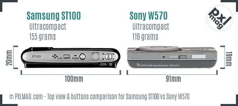 Samsung ST100 vs Sony W570 top view buttons comparison