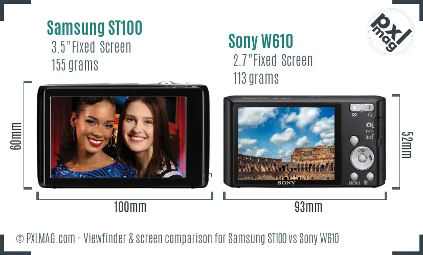 Samsung ST100 vs Sony W610 Screen and Viewfinder comparison