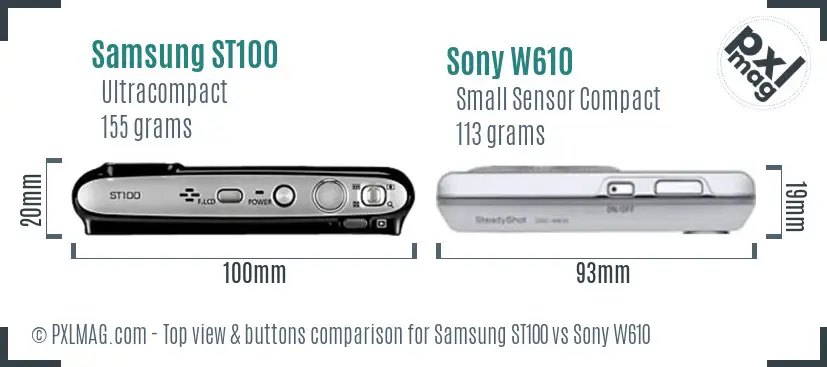 Samsung ST100 vs Sony W610 top view buttons comparison