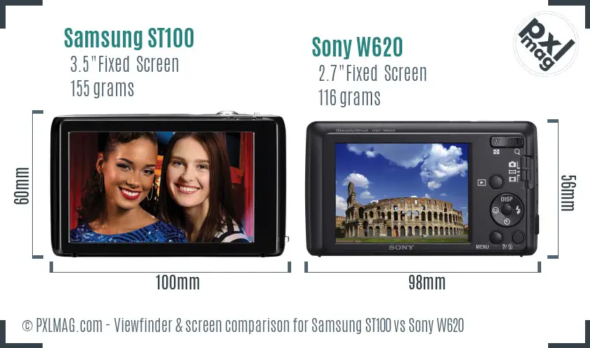 Samsung ST100 vs Sony W620 Screen and Viewfinder comparison