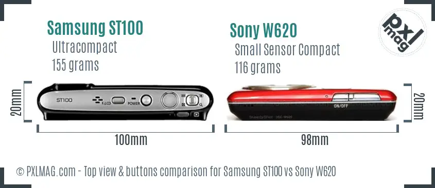 Samsung ST100 vs Sony W620 top view buttons comparison