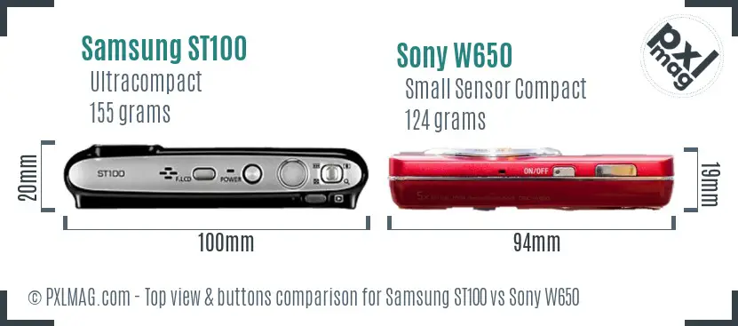 Samsung ST100 vs Sony W650 top view buttons comparison Samsung ST100 vs Sony W650 top view buttons comparison