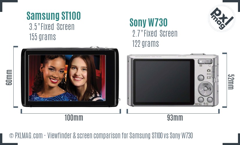 Samsung ST100 vs Sony W730 Screen and Viewfinder comparison