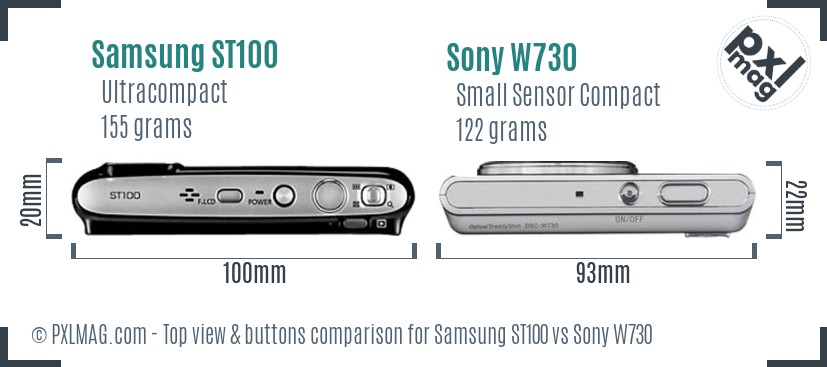 Samsung ST100 vs Sony W730 top view buttons comparison