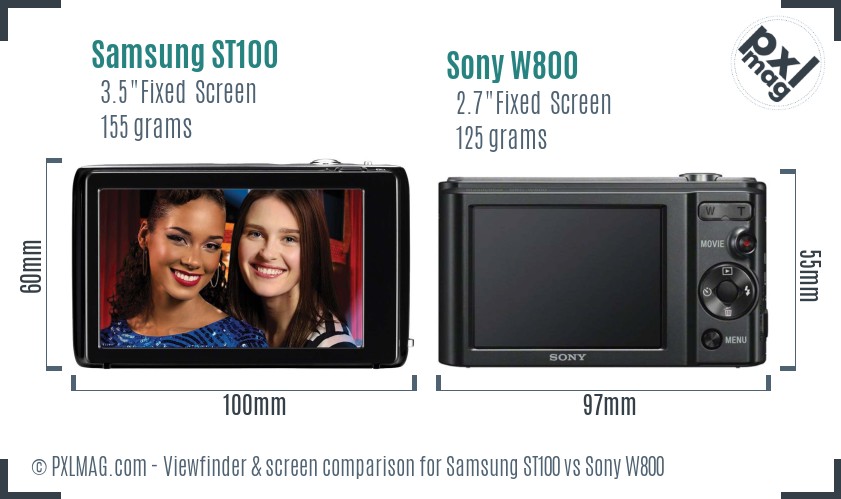 Samsung ST100 vs Sony W800 Screen and Viewfinder comparison