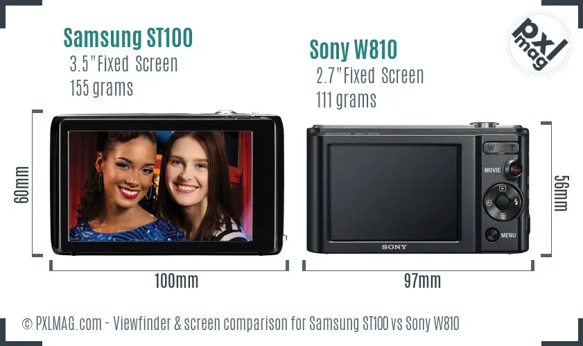 Samsung ST100 vs Sony W810 Screen and Viewfinder comparison