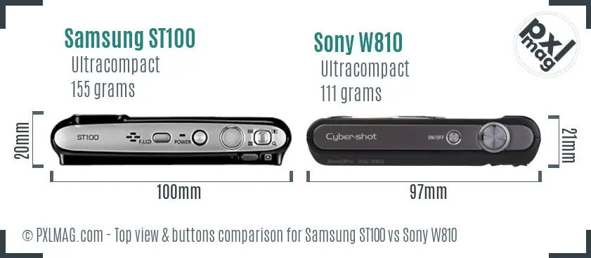 Samsung ST100 vs Sony W810 top view buttons comparison