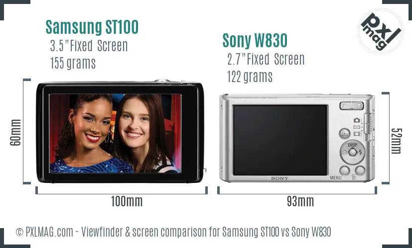 Samsung ST100 vs Sony W830 Screen and Viewfinder comparison