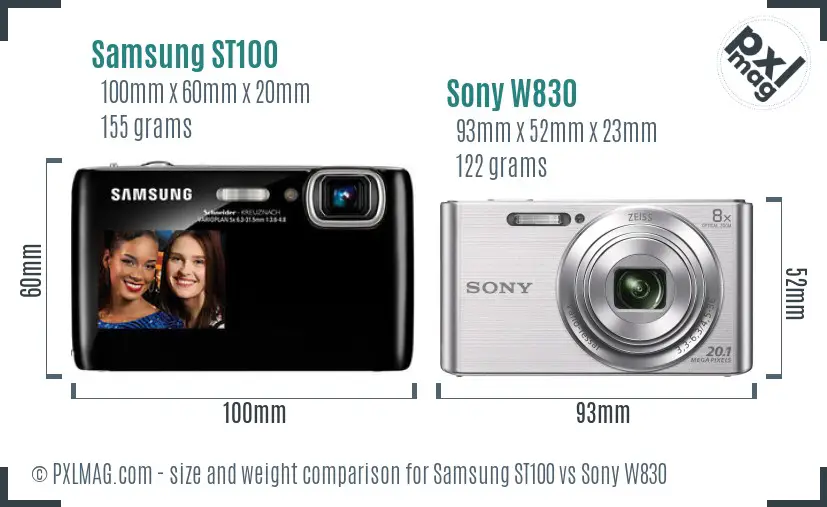 Samsung ST100 vs Sony W830 size comparison