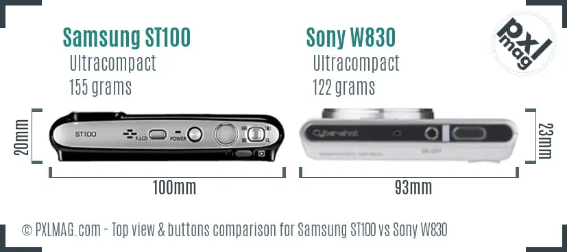 Samsung ST100 vs Sony W830 top view buttons comparison