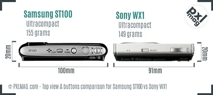 Samsung ST100 vs Sony WX1 top view buttons comparison