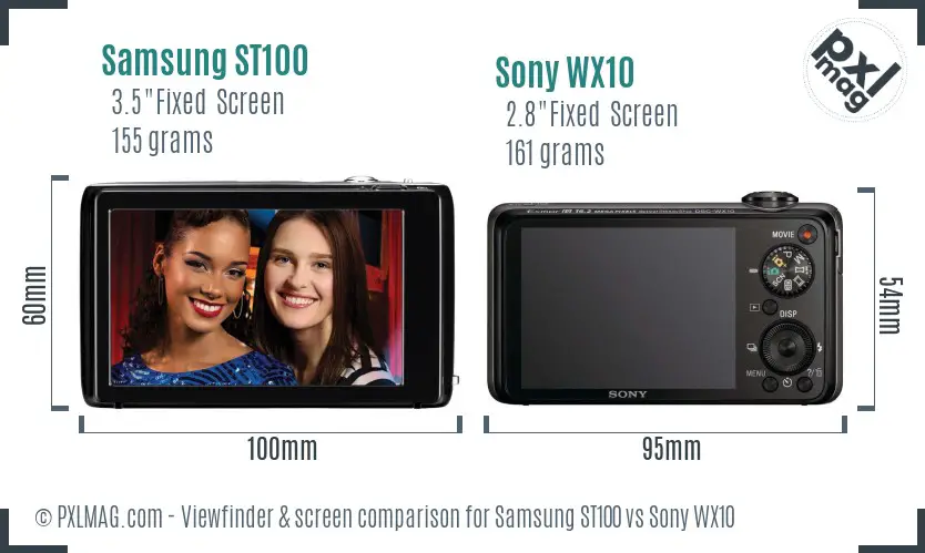 Samsung ST100 vs Sony WX10 Screen and Viewfinder comparison