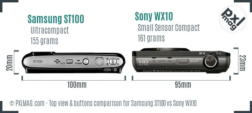 Samsung ST100 vs Sony WX10 top view buttons comparison