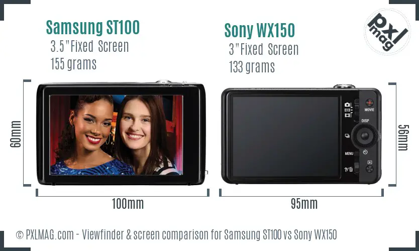 Samsung ST100 vs Sony WX150 Screen and Viewfinder comparison