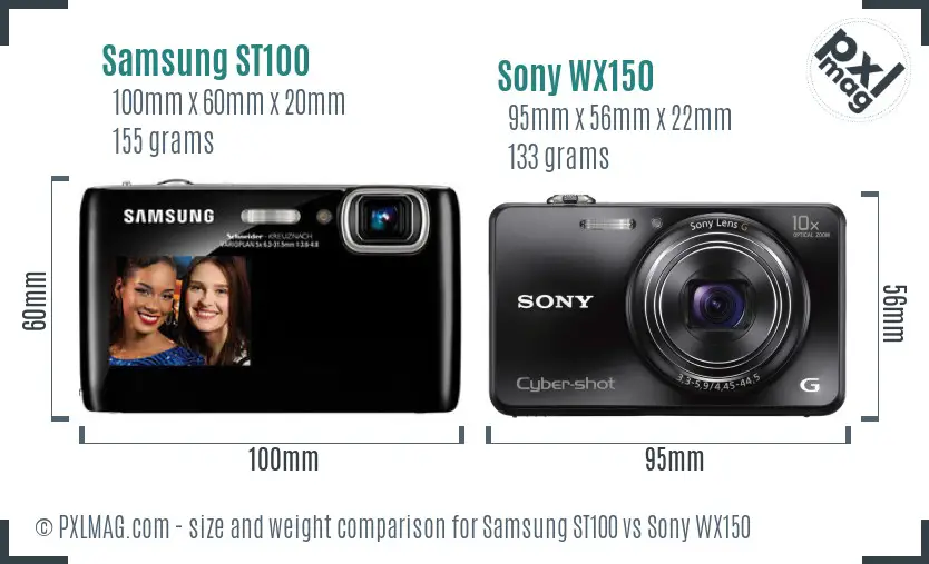 Samsung ST100 vs Sony WX150 size comparison