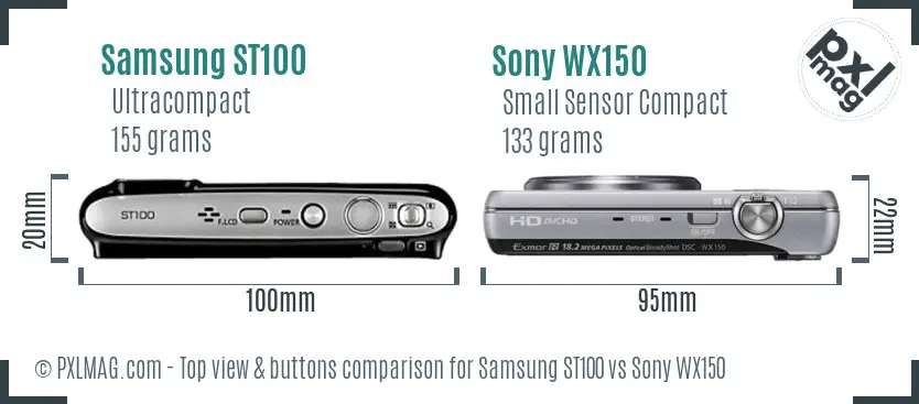 Samsung ST100 vs Sony WX150 top view buttons comparison