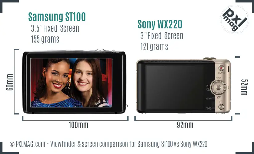 Samsung ST100 vs Sony WX220 Screen and Viewfinder comparison