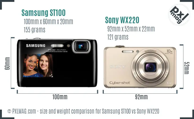 Samsung ST100 vs Sony WX220 size comparison