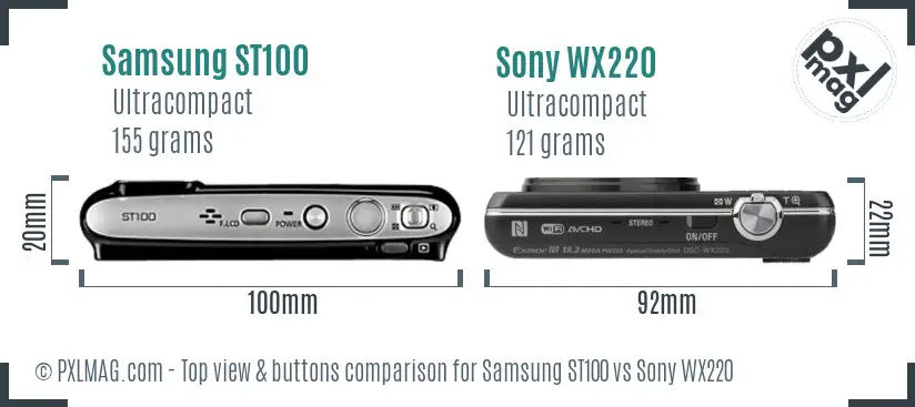 Samsung ST100 vs Sony WX220 top view buttons comparison