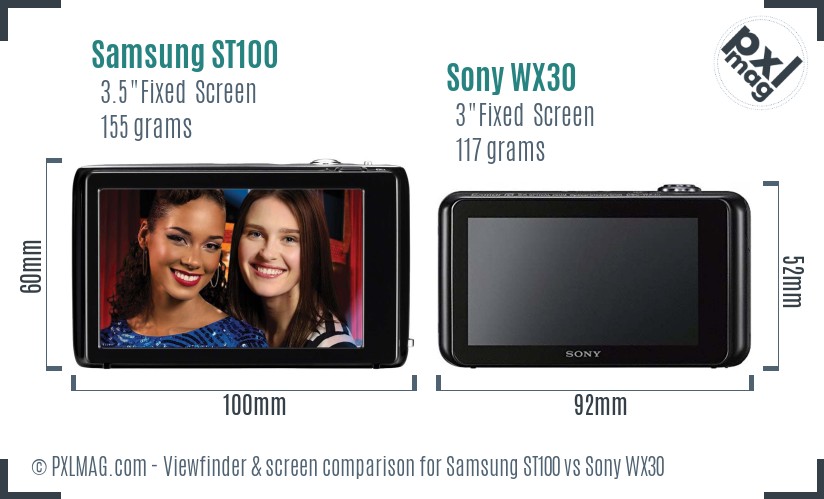 Samsung ST100 vs Sony WX30 Screen and Viewfinder comparison