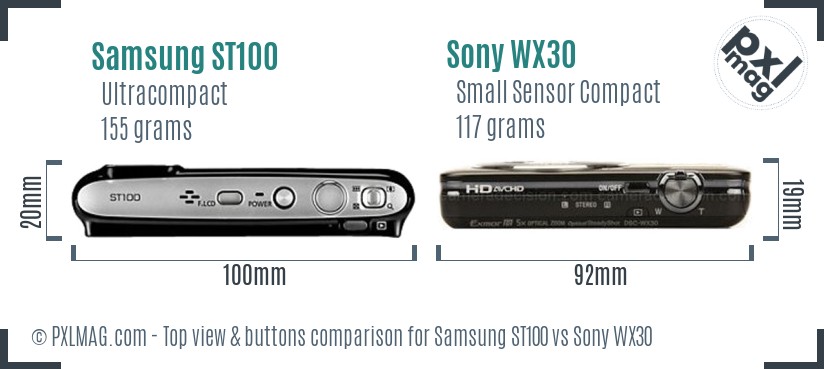 Samsung ST100 vs Sony WX30 top view buttons comparison