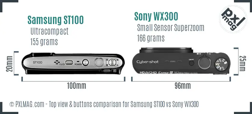 Samsung ST100 vs Sony WX300 top view buttons comparison Samsung ST100 vs Sony WX300 top view buttons comparison