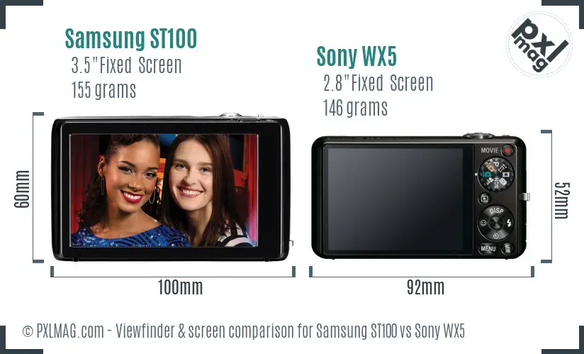 Samsung ST100 vs Sony WX5 Screen and Viewfinder comparison